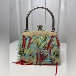 Vintage Vice Versa Beaded & Feather Evening Bag